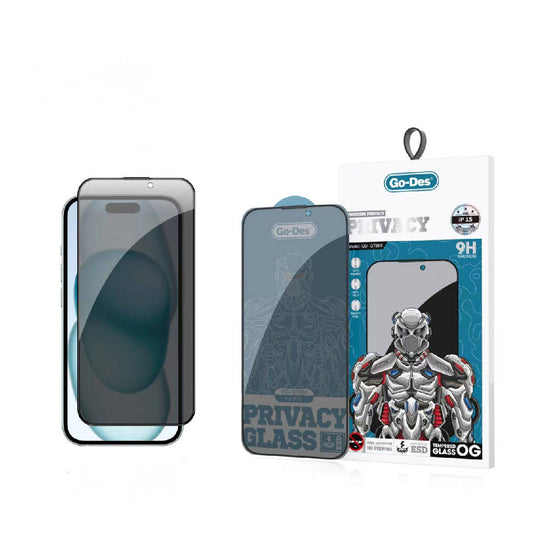 iPhone 15 Go Des 9D Full Cover Privacy Temperli Cam Ekran Koruyucu Siyah