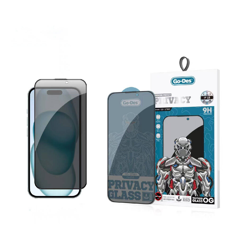 iPhone 15 Go Des 9D Full Cover Privacy Temperli Cam Ekran Koruyucu Siyah