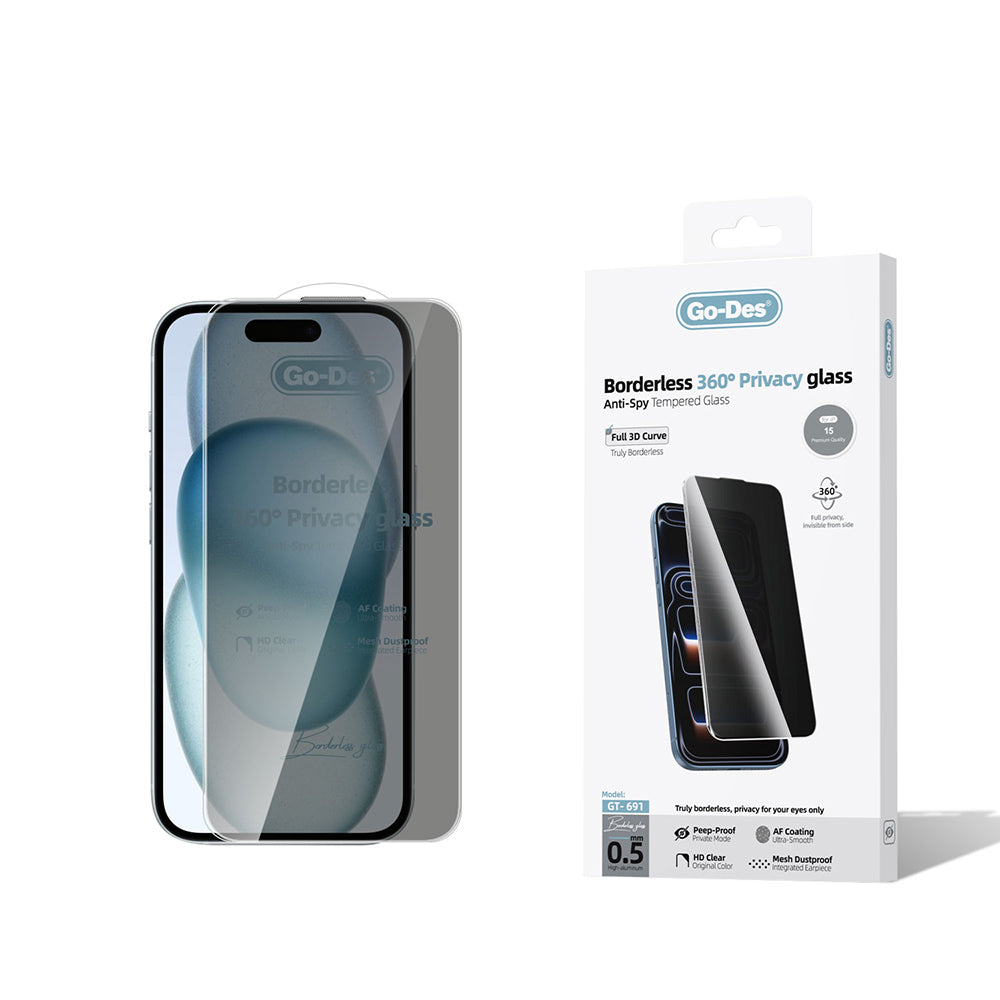 Apple iPhone 15 Go Des AF Borderless Privacy Temperli Cam Ekran Koruyucu