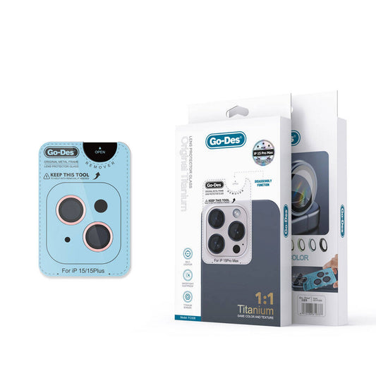 iPhone 15 Go Des Titanium Premium Temperli Kamera Lens Koruyucu Pembe