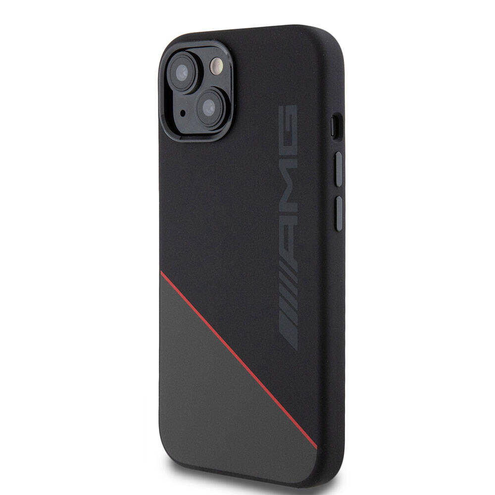 iPhone 15 Kılıf AMG Orjinal Lisanslı Magsafe Şarj Özellikli Silikon Kırmızı Çizgili Kılıf Siyah