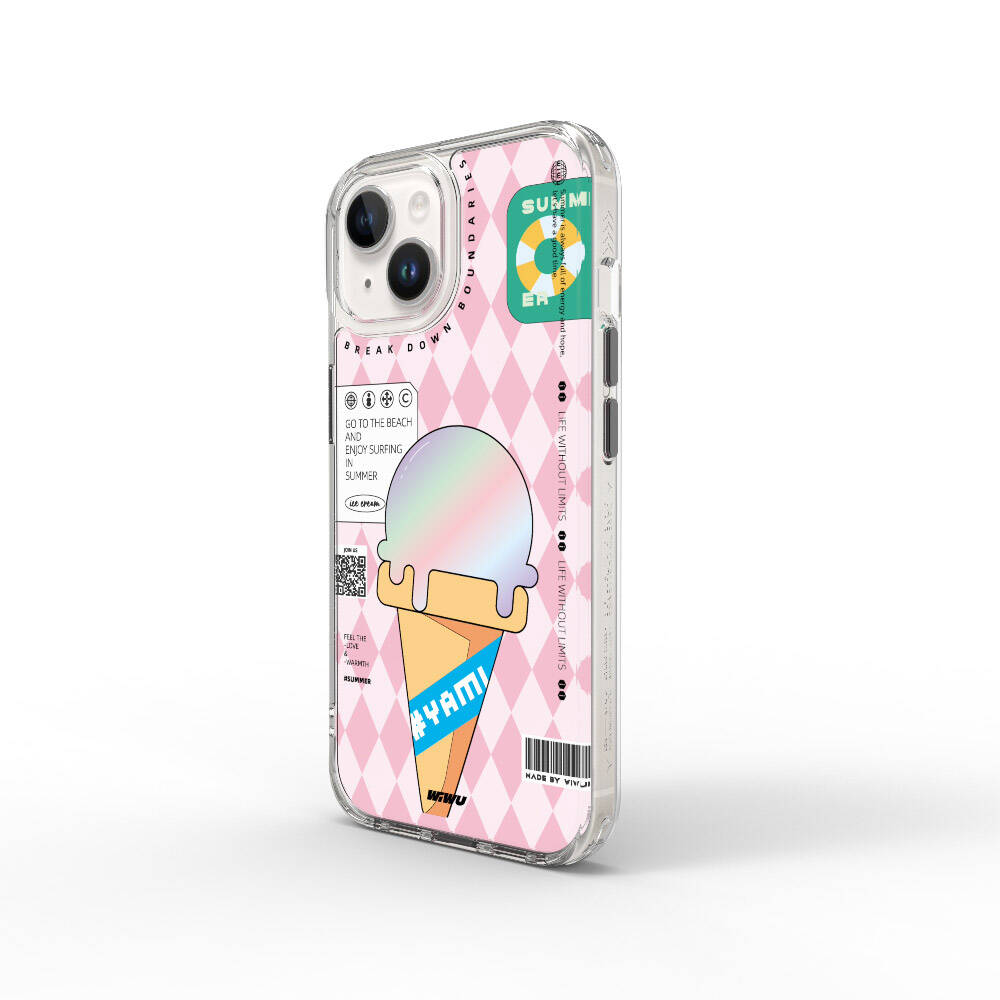 iPhone 15 Kılıf Çift Katman Desenli Wiwu Summer Serisi Kılıf Pembe