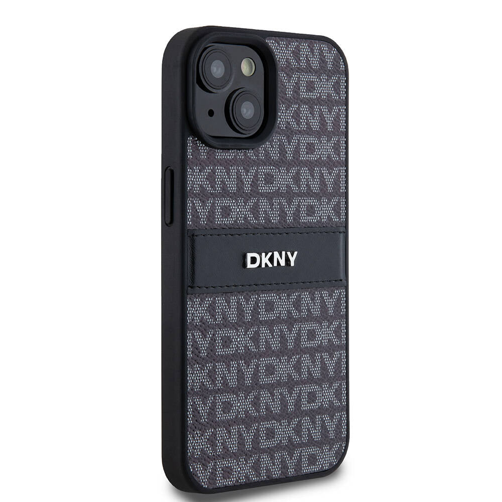 iPhone 15 Kılıf DKNY Orjinal Lisanslı 3D Yazılı Repeat Texture Pattern Kılıf Siyah