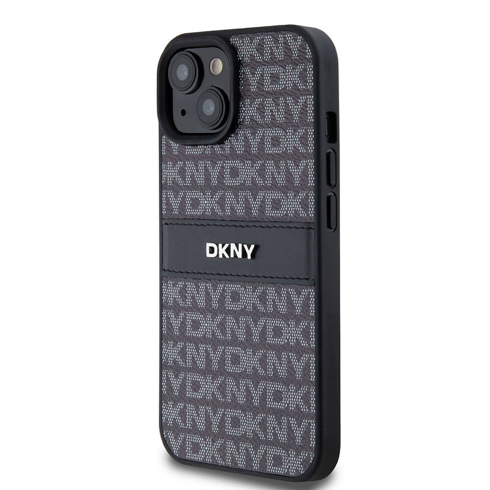 iPhone 15 Kılıf DKNY Orjinal Lisanslı 3D Yazılı Repeat Texture Pattern Kılıf Siyah