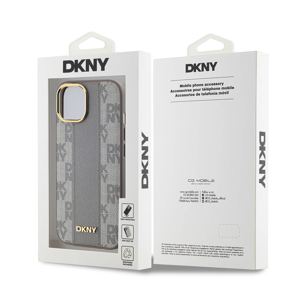 iPhone 15 Kılıf DKNY Orjinal Lisanslı MagSafe Şarj Özellikli 3D Yazılı Checkered Pattern Kılıf Siyah