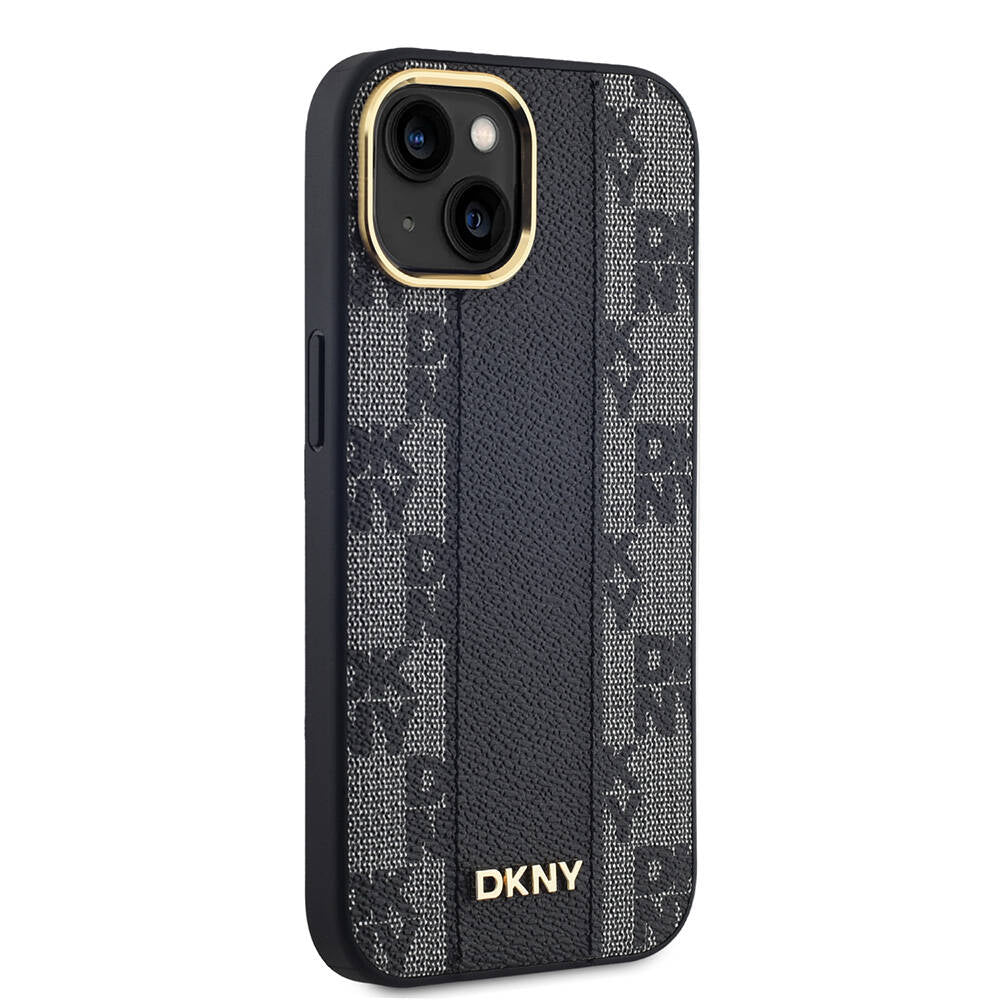 iPhone 15 Kılıf DKNY Orjinal Lisanslı MagSafe Şarj Özellikli 3D Yazılı Checkered Pattern Kılıf Siyah