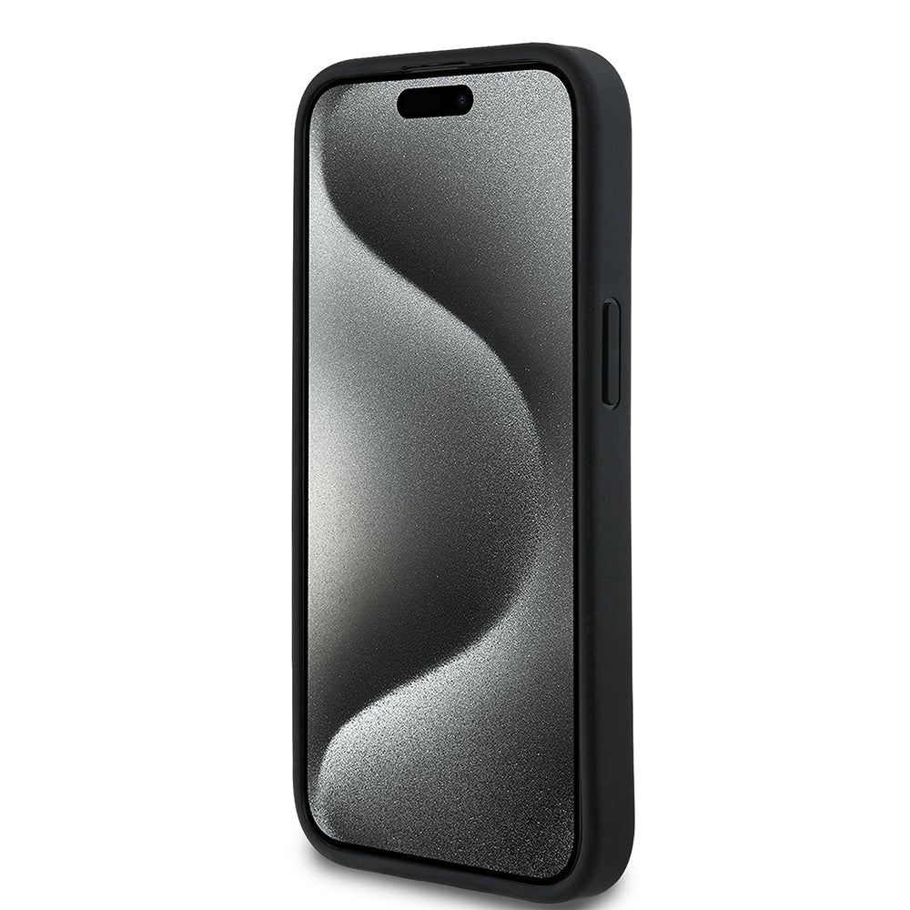 Apple iPhone 15 Kılıf Guess Orjinal Lisanslı M-safe Şarj Özellikli Sıcak Baskılı Üçgen Logolu PU Deri Peony Kapak Bej