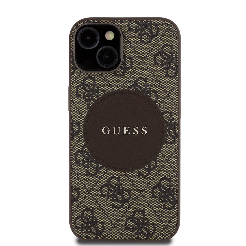 Apple iPhone 15 Kılıf Guess Orjinal Lisanslı M-safe Şarj Özellikli Yazı Logolu Circle Classic Kapak Siyah