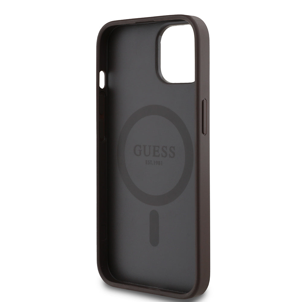 Apple iPhone 15 Kılıf Guess Orjinal Lisanslı M-safe Şarj Özellikli Yazı Logolu Circle Classic Kapak Siyah