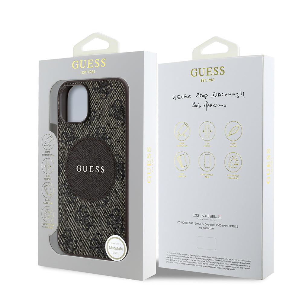 Apple iPhone 15 Kılıf Guess Orjinal Lisanslı M-safe Şarj Özellikli Yazı Logolu Circle Classic Kapak Siyah