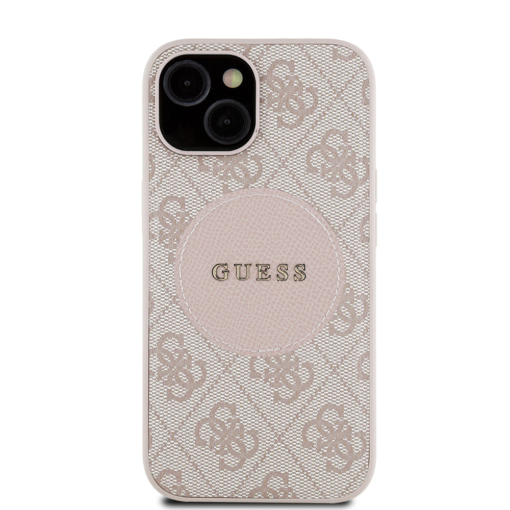 Apple iPhone 15 Kılıf Guess Orjinal Lisanslı M-safe Şarj Özellikli Yazı Logolu Circle Classic Kapak Siyah