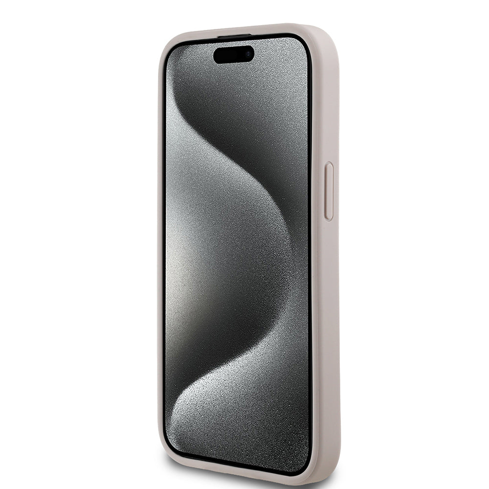 Apple iPhone 15 Kılıf Guess Orjinal Lisanslı M-safe Şarj Özellikli Yazı Logolu Circle Classic Kapak Siyah