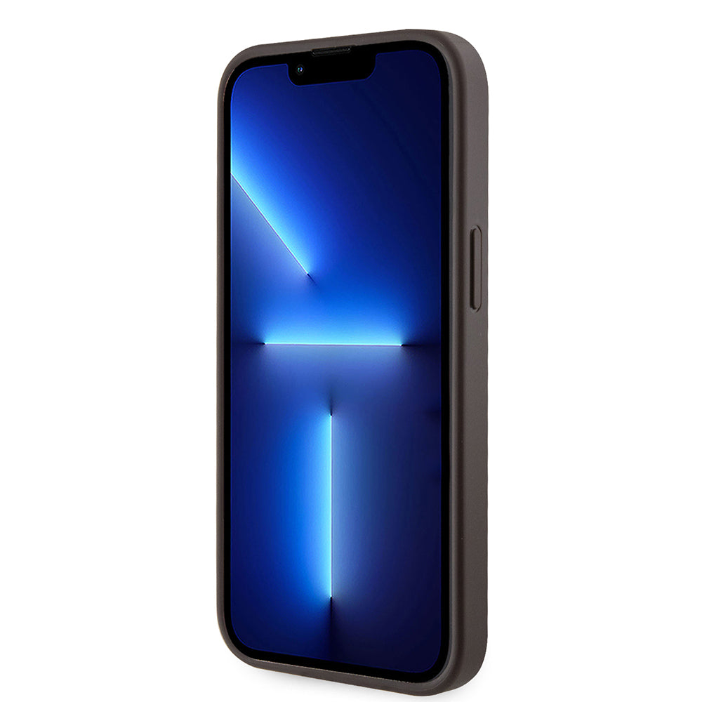 Apple iPhone 15 Kılıf Guess Orjinal Lisanslı M-safe Şarj Özellikli 4G Desenli Çizgili Kartlıklı Kapak Kahverengi