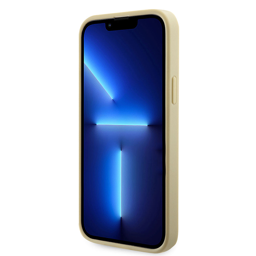 Apple iPhone 15 Kılıf Guess Orjinal Lisanslı Taşlı Arka Yüzey Üçgen Logolu Kapak Gold