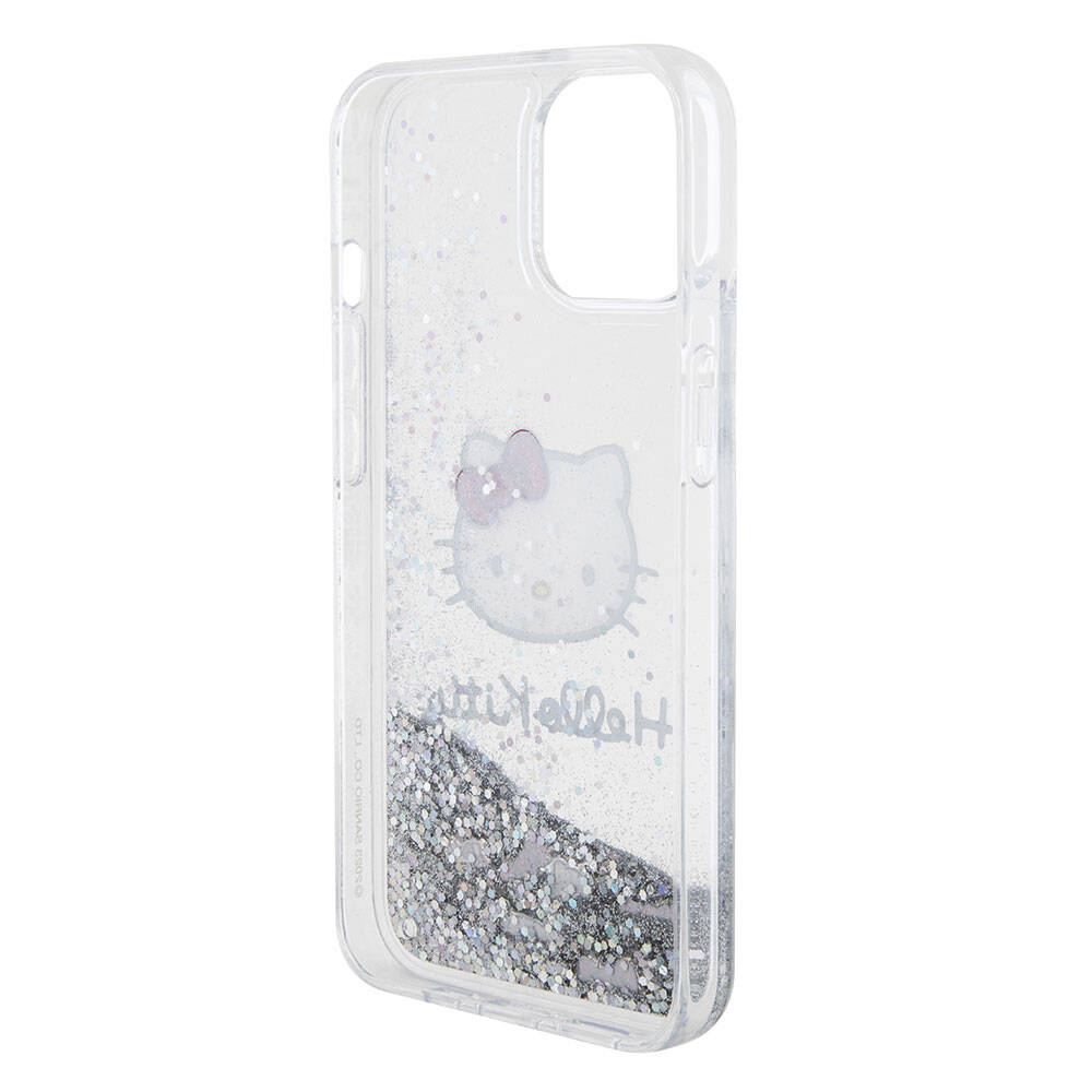 iPhone 15 Kılıf Hello Kitty Orjinal Lisanslı İkonik Sıvılı Glitter Kılıf Renksiz