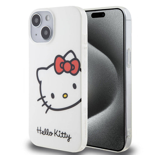 iPhone 15 Kılıf Hello Kitty Orjinal Lisanslı Yazı ve İkonik Logolu Kitty Head Kılıf Pembe
