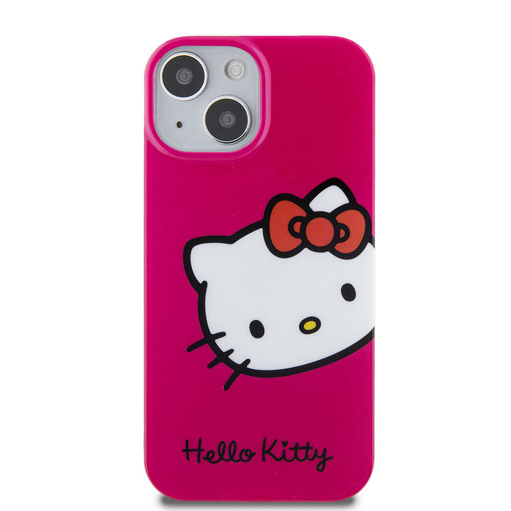 iPhone 15 Kılıf Hello Kitty Orjinal Lisanslı Yazı ve İkonik Logolu Kitty Head Kılıf Beyaz