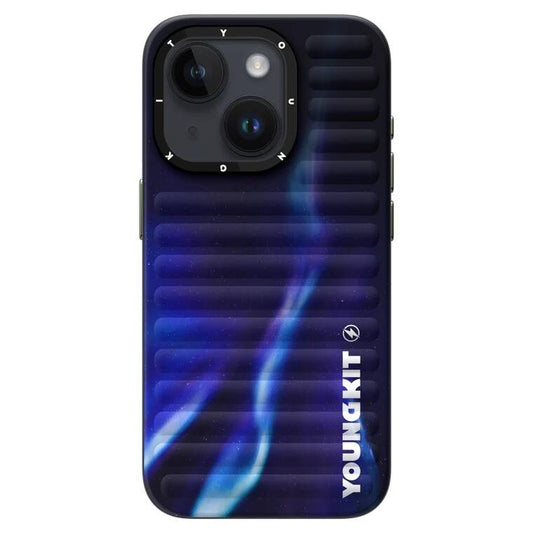 iPhone 15 Kılıf Kuzey Işıkları Desenli Youngkit Aurora Serisi Kılıf Yeşil