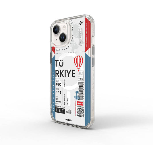 iPhone 15 Kılıf Magsafe Şarj Özellikli Bilet Desenli Wiwu Turkey B Serisi Kılıf Mavi