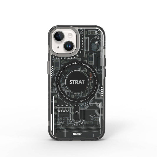 iPhone 15 Kılıf Magsafe Şarj Özellikli Desenli Wiwu Mecha Circuit H Serisi Kılıf Siyah