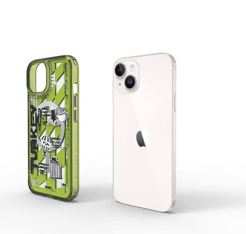 iPhone 15 Kılıf Magsafe Şarj Özellikli Desenli Wiwu Turkey A Serisi Kılıf Yeşil