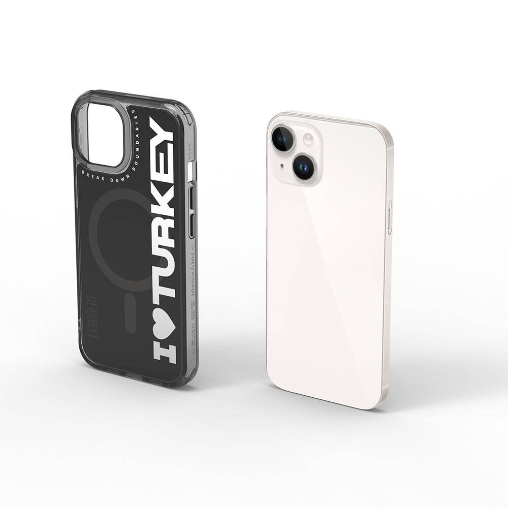 iPhone 15 Kılıf Magsafe Şarj Özellikli I Love Turkey Yazı Desenli Wiwu Turkey E Serisi Kılıf Yeşil