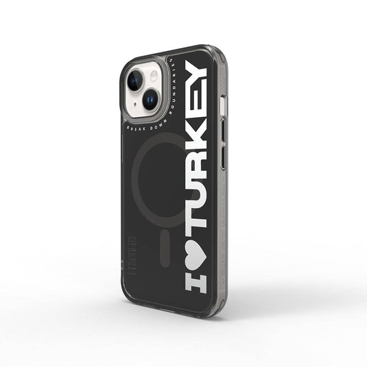 iPhone 15 Kılıf Magsafe Şarj Özellikli I Love Turkey Yazı Desenli Wiwu Turkey E Serisi Kılıf Yeşil