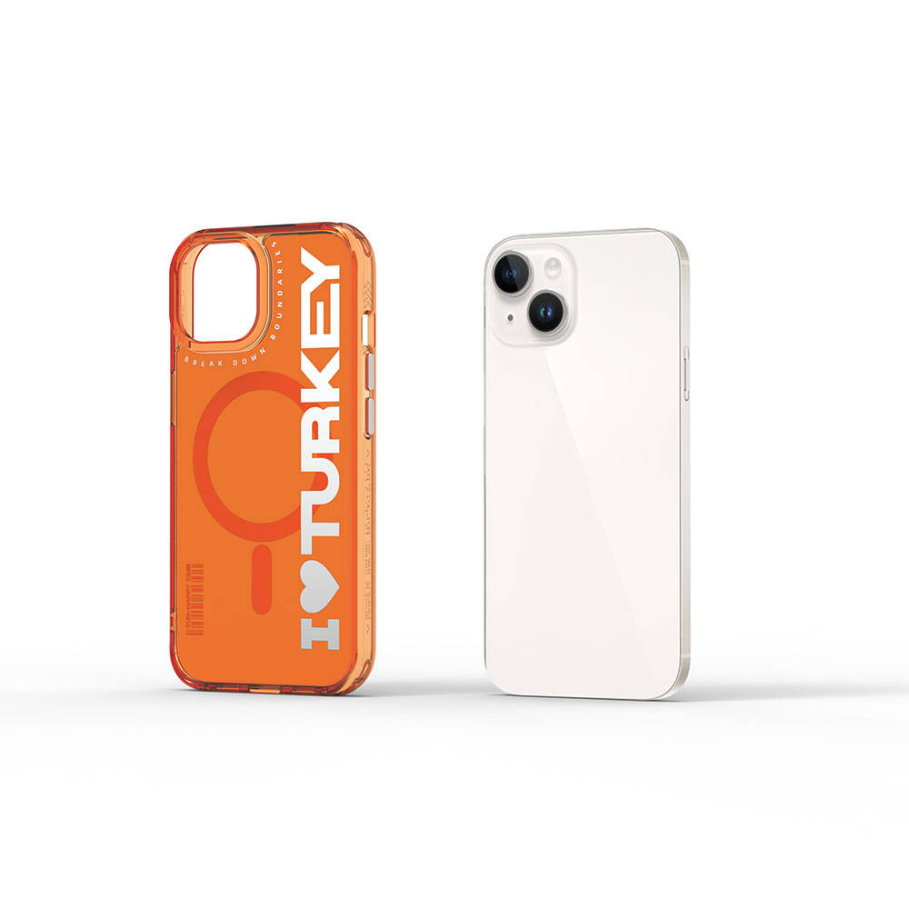 iPhone 15 Kılıf Magsafe Şarj Özellikli I Love Turkey Yazı Desenli Wiwu Turkey E Serisi Kılıf Siyah