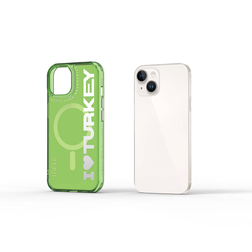 iPhone 15 Kılıf Magsafe Şarj Özellikli I Love Turkey Yazı Desenli Wiwu Turkey E Serisi Kılıf Turuncu