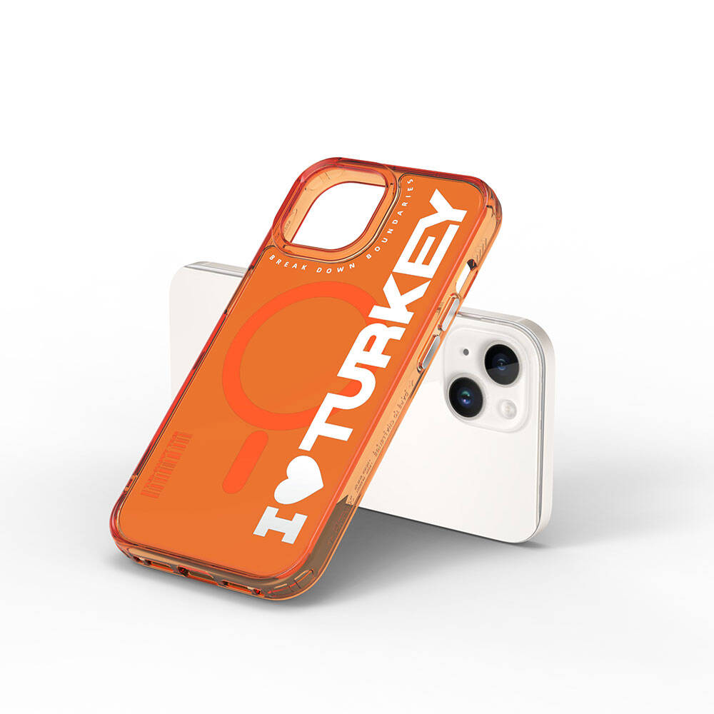 iPhone 15 Kılıf Magsafe Şarj Özellikli I Love Turkey Yazı Desenli Wiwu Turkey E Serisi Kılıf Siyah