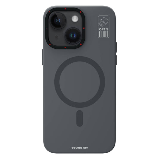 iPhone 15 Kılıf Magsafe Şarj Özellikli Standlı YoungKit Hermit Bracket Serisi Kılıf Gri