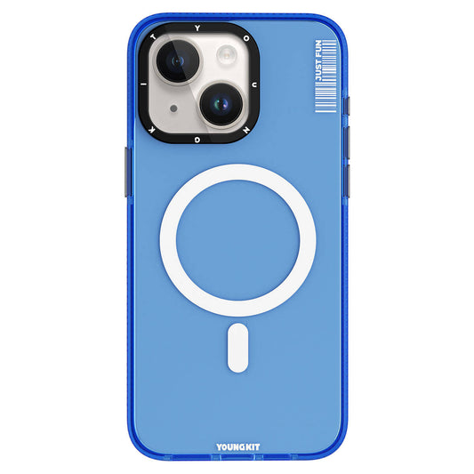 iPhone 15 Kılıf Magsafe Şarj Özellikli YoungKit Crystal Color Serisi Kılıf Mavi