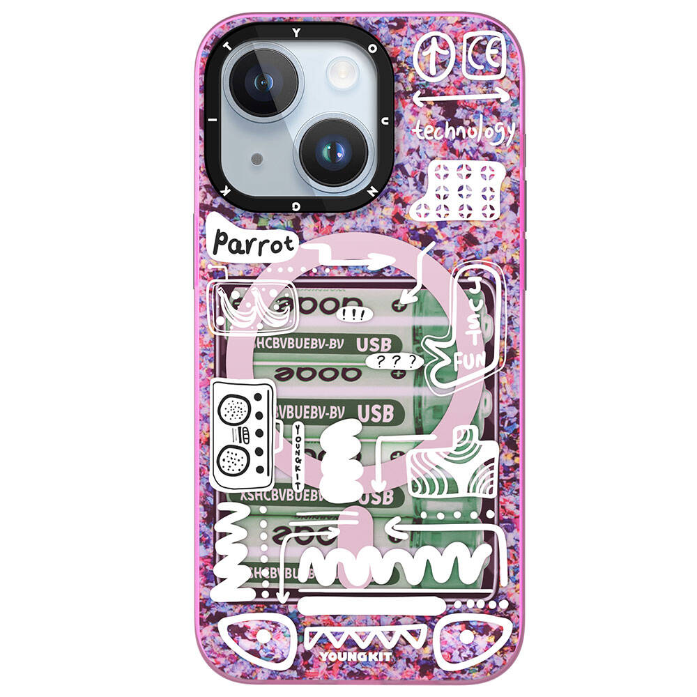 iPhone 15 Kılıf Magsafe Şarj Özellikli Youngkit Dark Matter Serisi Kılıf Pembe