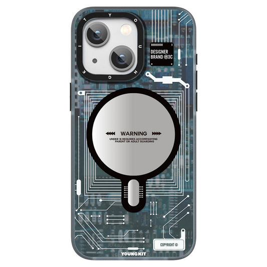 iPhone 15 Kılıf Magsafe Şarj Özellikli YoungKit Technology Serisi Kılıf Mavi