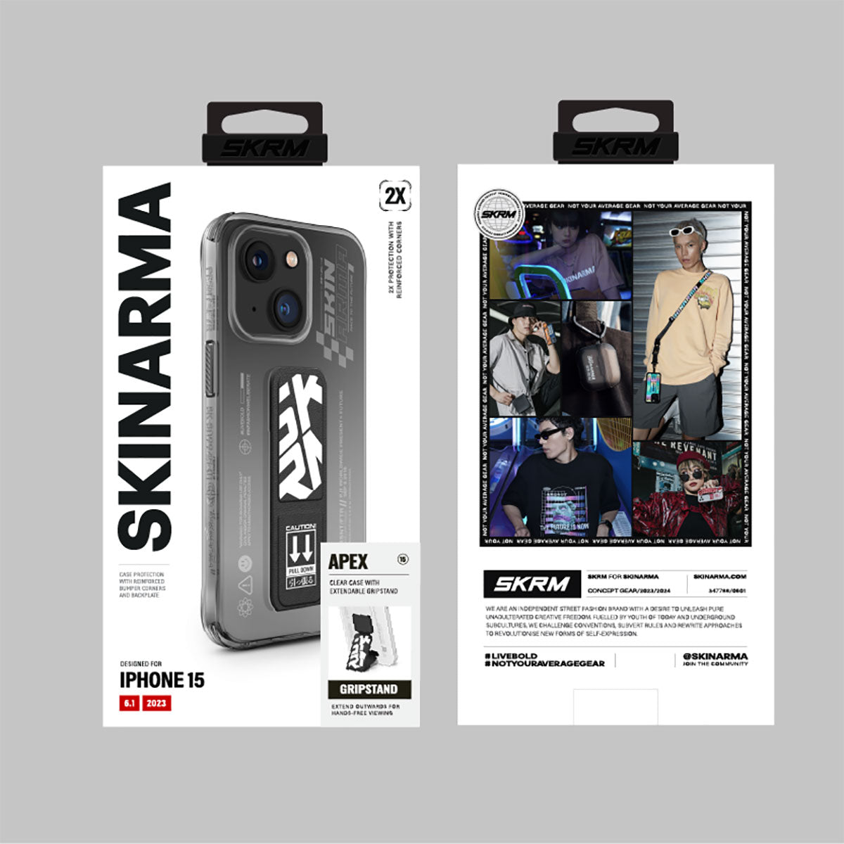 iPhone 15 Kılıf SkinArma Standlı Şeffaf Tasarımlı Apex Kılıf Kırmızı