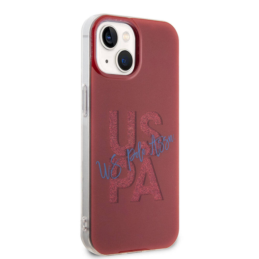 iPhone 15 Kılıf U.S. Polo Assn. Orjinal Lisanslı Simli Parlak Alfabe Tasarım Kılıf Kırmızı