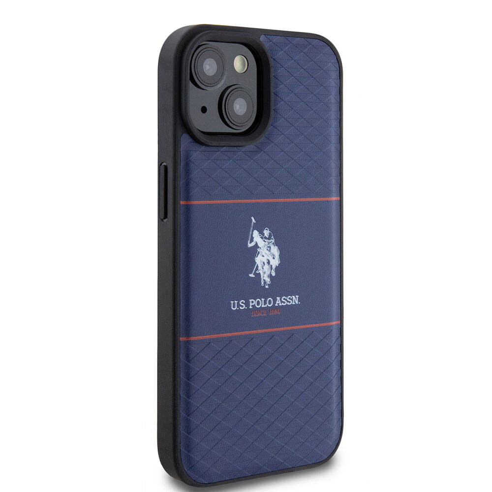iPhone 15 Kılıf U.S. Polo Assn. Orjinal Lisanslı Deri Şeritli Logo Dizayn Kılıf Lacivert