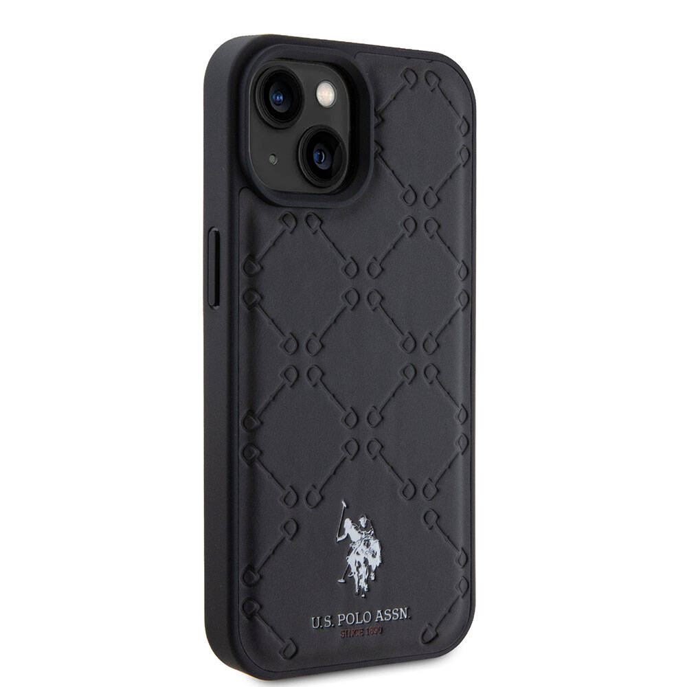 iPhone 15 Kılıf U.S. Polo Assn. Orjinal Lisanslı HS Desenli Baskı Logolu Suni Deri Kılıf Siyah
