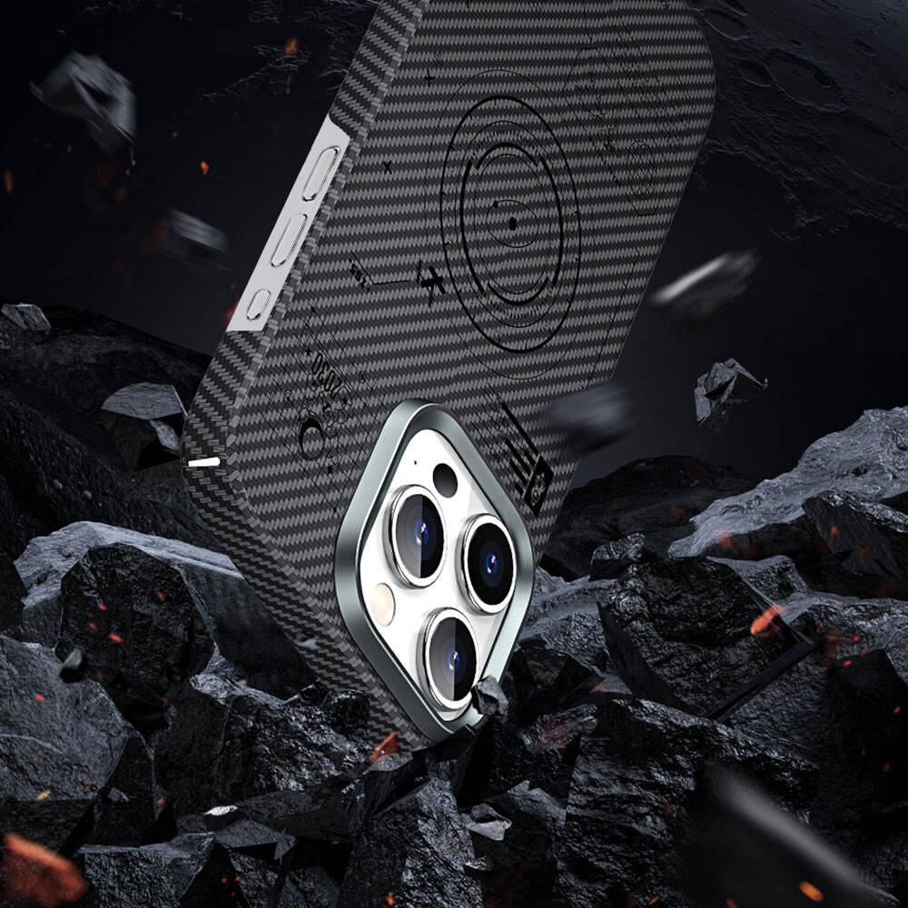 iPhone 15 Kılıf Wiwu KJZ-017 Karbon Fiber 600D Explore Kevlar Kılıf Siyah