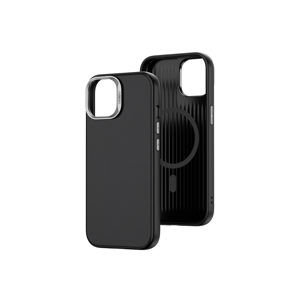 iPhone 15 Kılıf Wiwu SP-019 Magsafe Şarj Özellikli Vegan Leather Deri Kılıf Gri