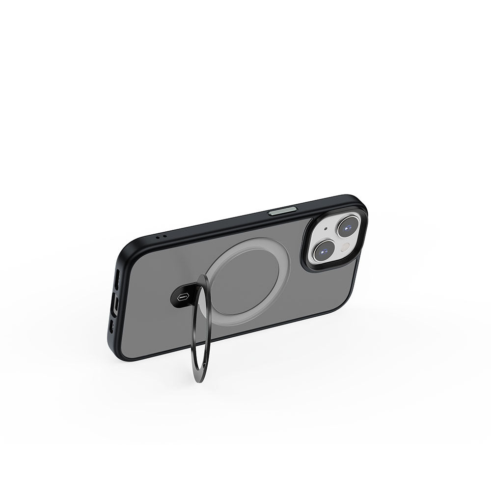 iPhone 15 Kılıf Wiwu ZMM-010 Magsafe Şarj Özellikli Mat Arka Yüzey Standlı Kılıf Siyah
