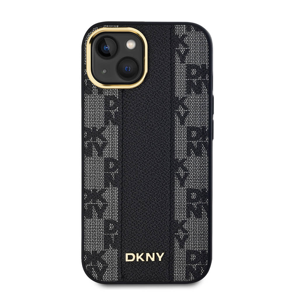 iPhone 15 Plus Kılıf DKNY Orjinal Lisanslı Magsafe Şarj Özellikli 3D Yazılı Checkered Pattern Kılıf Siyah