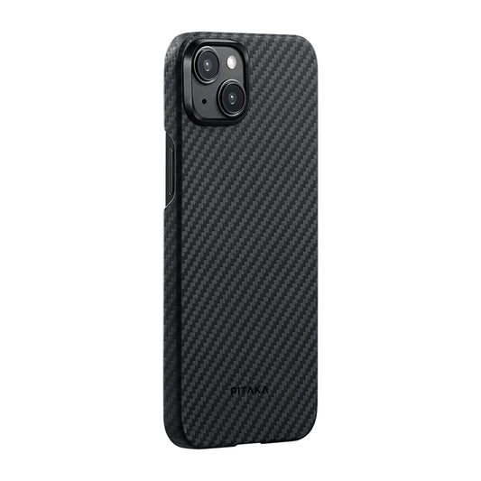 Apple iPhone 15 Plus Kılıf M-safe Şarj Özellikli 1500D Aramid Fiber Pitaka Ultra-Slim Classic Serisi Black-Grey Twill Kapak