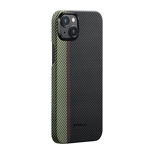 iPhone 15 Plus Kılıf Magsafe Şarj Özellikli 600D Aramid Fiber Pitaka Tactile Woven Orchestra Serisi Overture Kılıf Siyah-Yeşil
