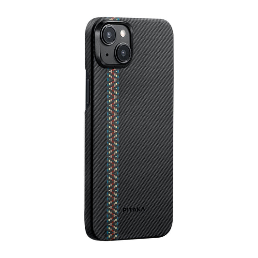 iPhone 15 Plus Kılıf Magsafe Şarj Özellikli 600D Aramid Fiber Pitaka Tactile Woven Orchestra Serisi Rhapsody Kılıf Siyah