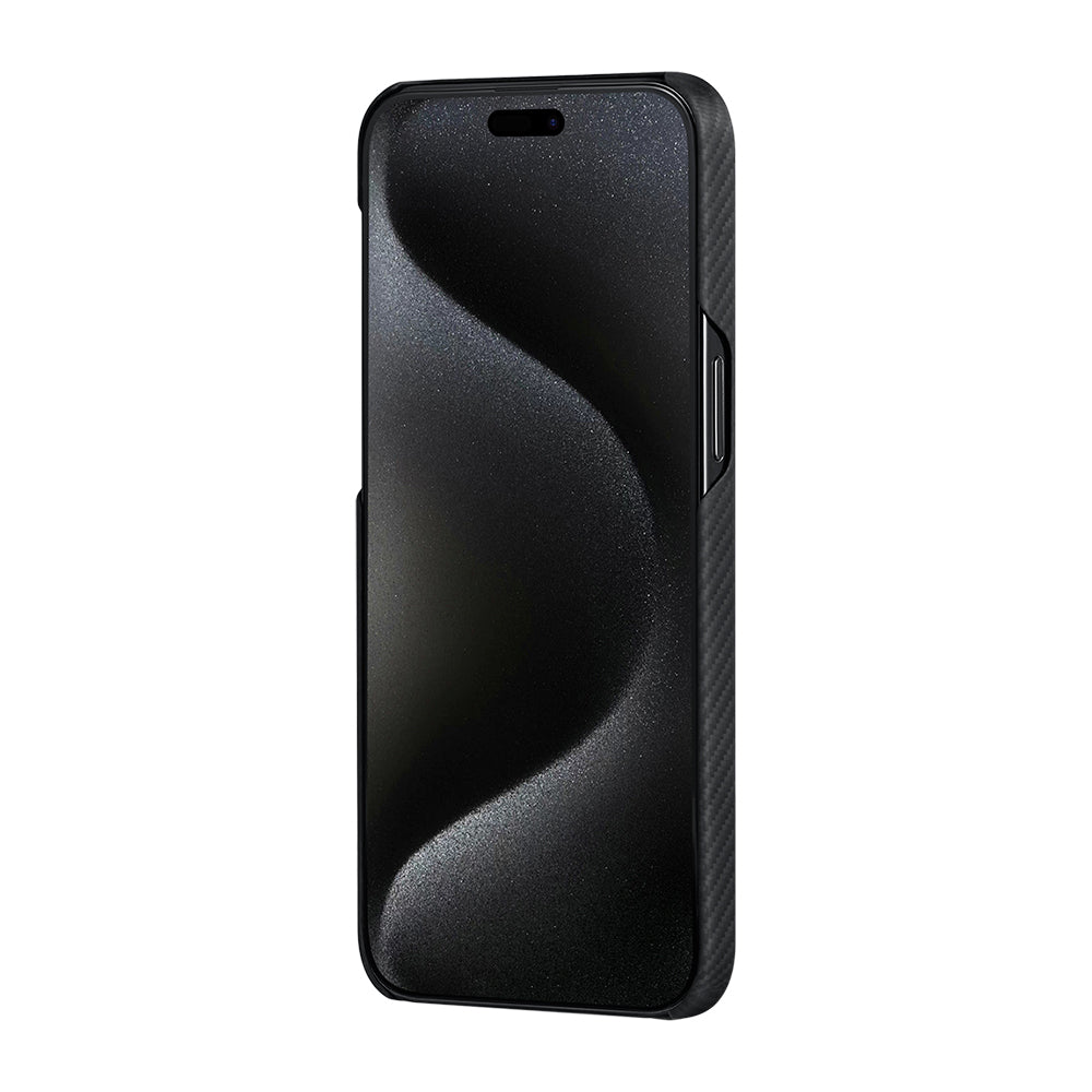 iPhone 15 Plus Kılıf Magsafe Şarj Özellikli 600D Aramid Fiber Pitaka Tactile Woven Orchestra Serisi Rhapsody Kılıf Siyah