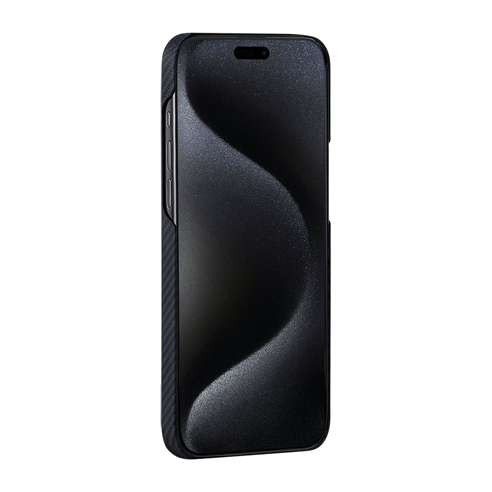 iPhone 15 Plus Kılıf Magsafe Şarj Özellikli 600D Aramid Fiber Pitaka Tactile Woven Orchestra Serisi Rhapsody Kılıf Siyah