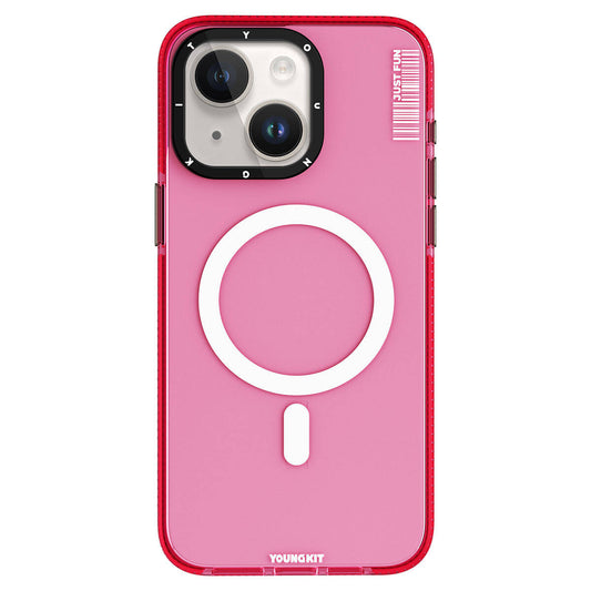 iPhone 15 Plus Kılıf Magsafe Şarj Özellikli YoungKit Crystal Color Serisi Kılıf Pembe