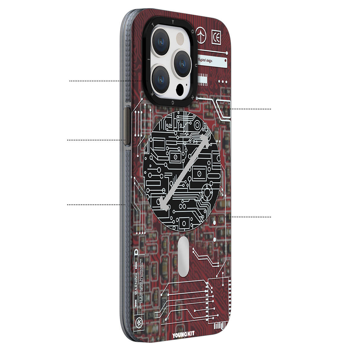 iPhone 15 Plus Kılıf Magsafe Şarj Özellikli YoungKit Technology Serisi Kılıf Kırmızı