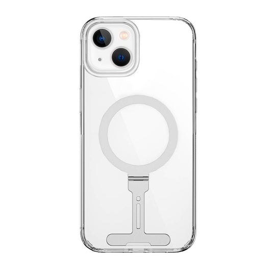 iPhone 15 Plus Kılıf Wiwu FYY-014 Magsafe Şarj Özellikli Alüminyum Alaşım Metal Standlı Şeffaf Kılıf Renksiz